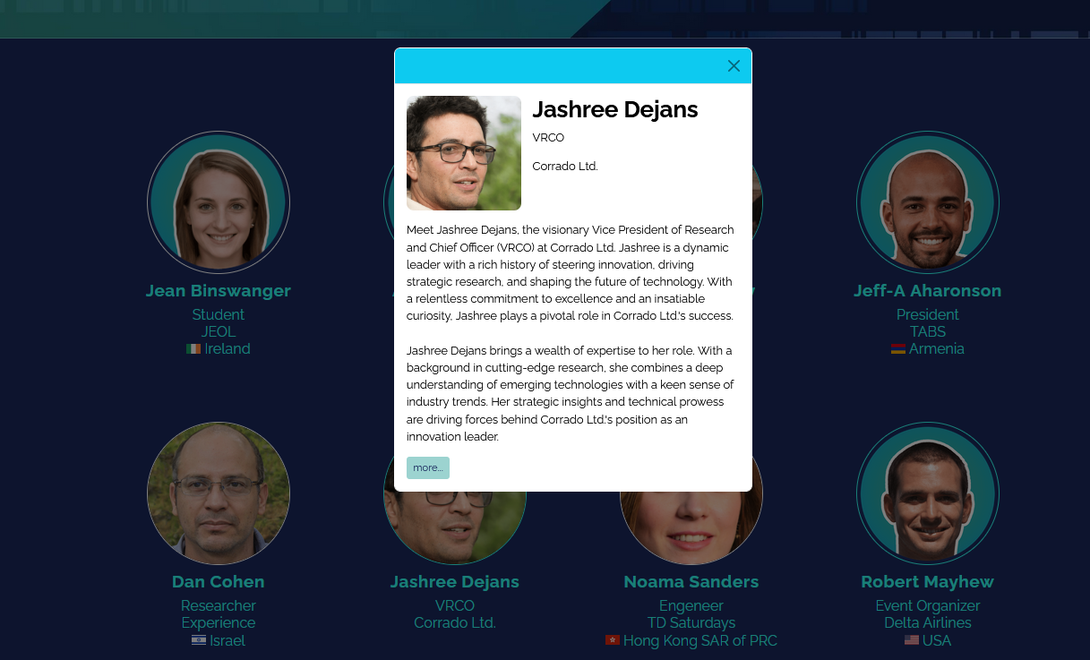 Pre-defined website sections